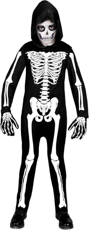 W WIDMANN MILANO Party Fashion - Disfraz infantil esqueleto, mono con capucha, blanco, brilla bajo la luz UV, disfraz Halloween